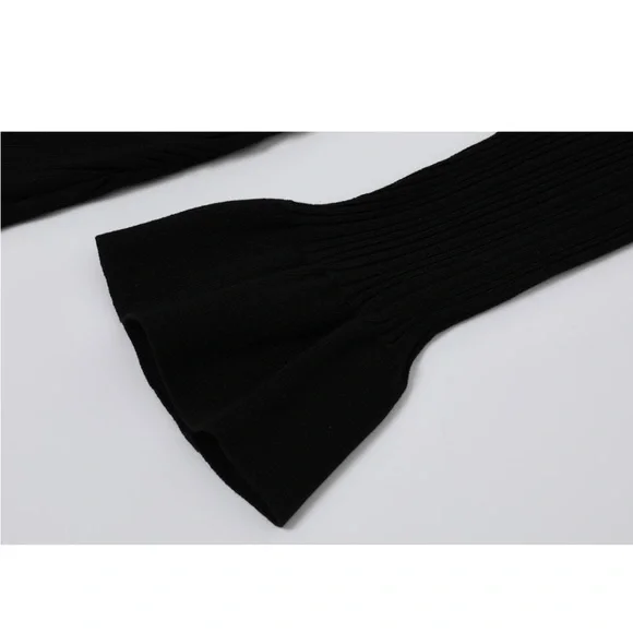 RIVIR CECILIA VARIEGATED RIB KNIT LONG SLEEVE COLLAR MIDI DRESS - Picture 6 of 8